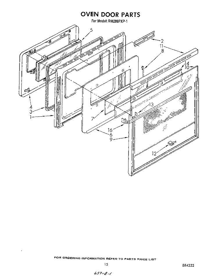OVEN DOOR Diagram and Parts List for RM288PXP1  Whirlpool Microwave Oven Combo