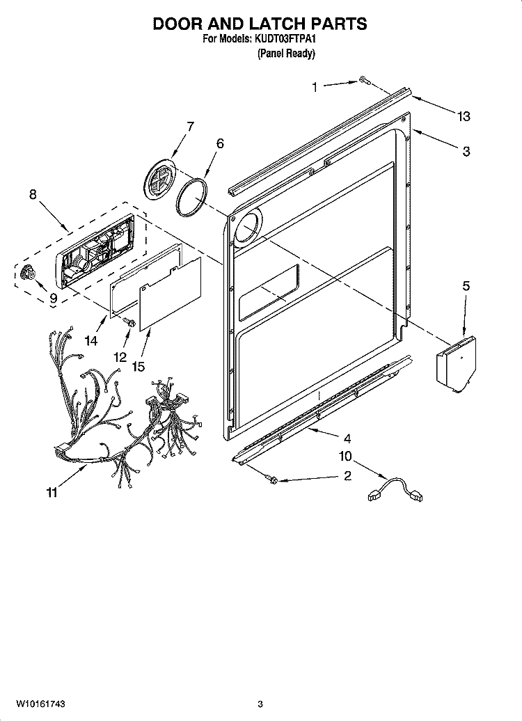 DOOR AND LATCH PARTS Diagram and Parts List for KUDT03FTPA1  KitchenAid Dishwasher