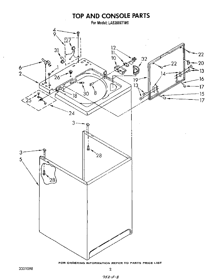 TOP AND CONSOLE , LITERATURE AND OPTIONAL Diagram and Parts List for LA5360XTG0  Whirlpool Washer