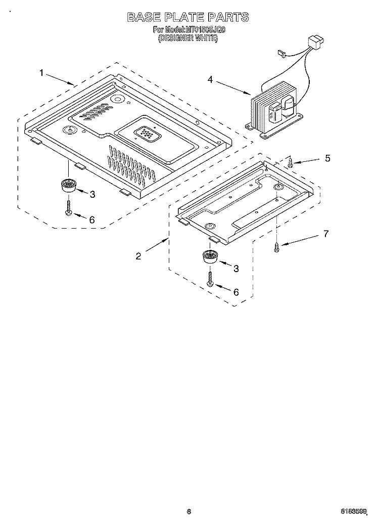 BASE PLATE Diagram and Parts List for MT0150SJQ0  Whirlpool Microwave