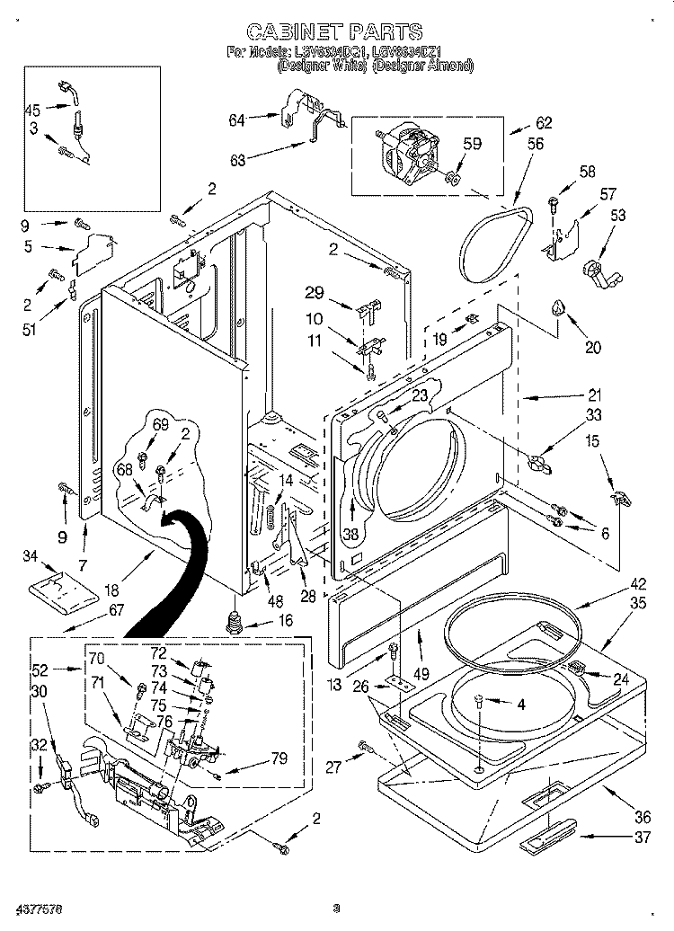CABINET Diagram and Parts List for LGV6634DZ1  Whirlpool Dryer