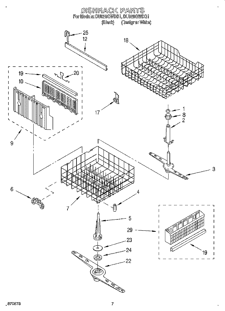 DISHRACK Diagram and Parts List for DU929QWDB1  Whirlpool Dishwasher