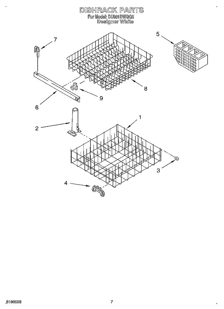 DISHRACK Diagram and Parts List for DU801DWGQ2  Whirlpool Dishwasher