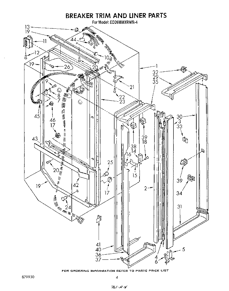 BREAKER TRIM AND LINER Diagram and Parts List for ED26MMXRWR4  Whirlpool Refrigerator