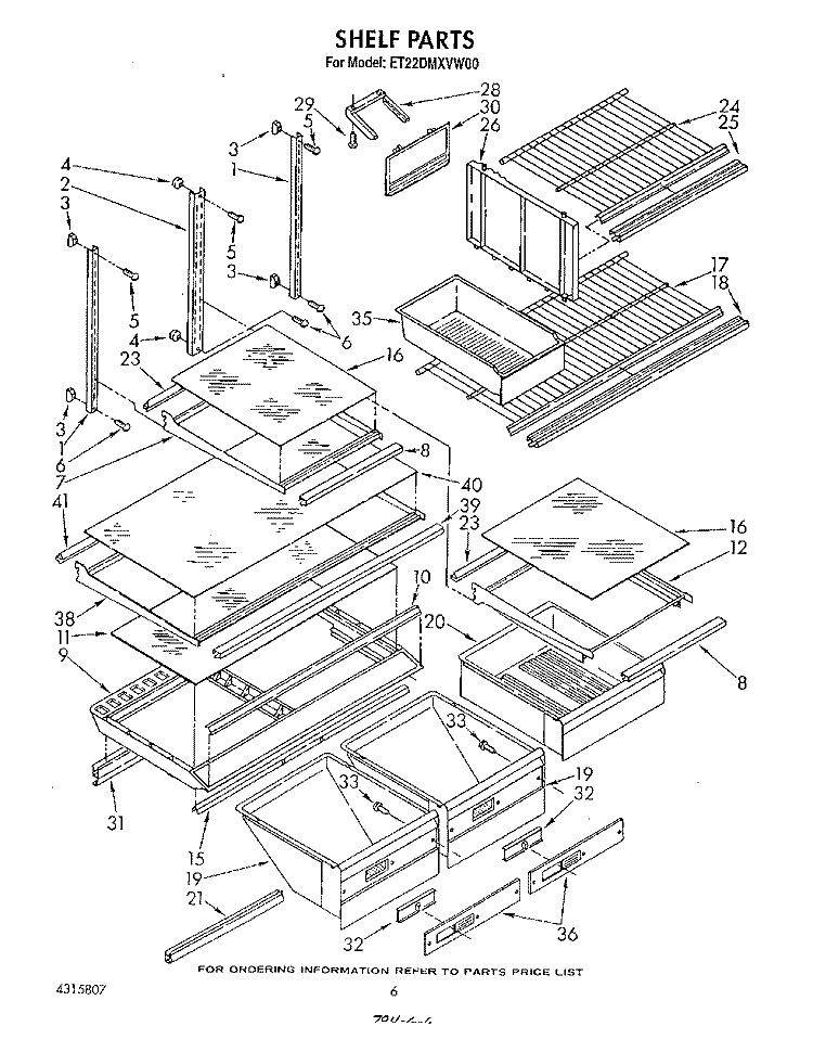 SHELF , LIT/OPTIONAL Diagram and Parts List for ET22DMXVM00  Whirlpool Refrigerator