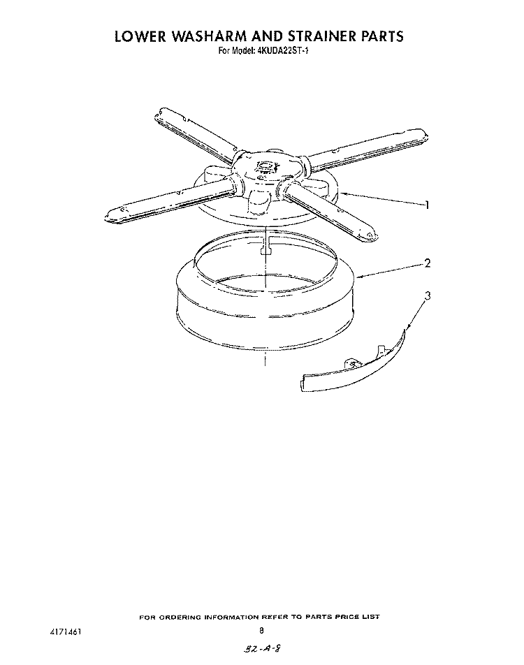LOWER WASH ARM AND STIRRER Diagram and Parts List for 4KUDA22ST1  KitchenAid Dishwasher