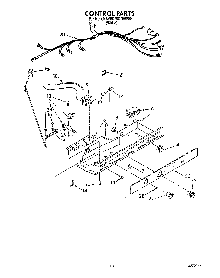 CONTROL Diagram and Parts List for 3VED29DQAW00  Whirlpool Refrigerator
