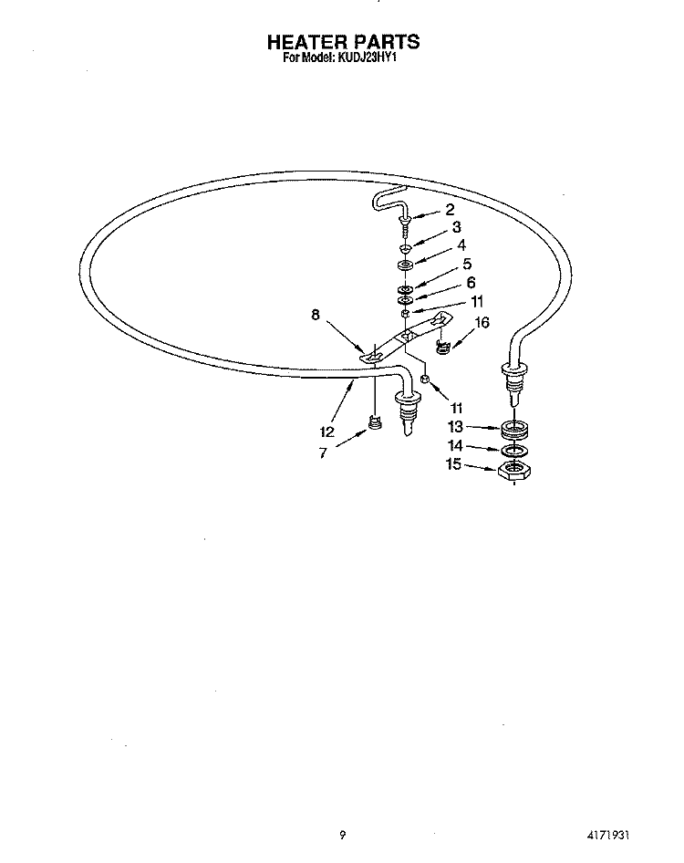 HEATER Diagram and Parts List for KUDJ23HY1  KitchenAid Dishwasher