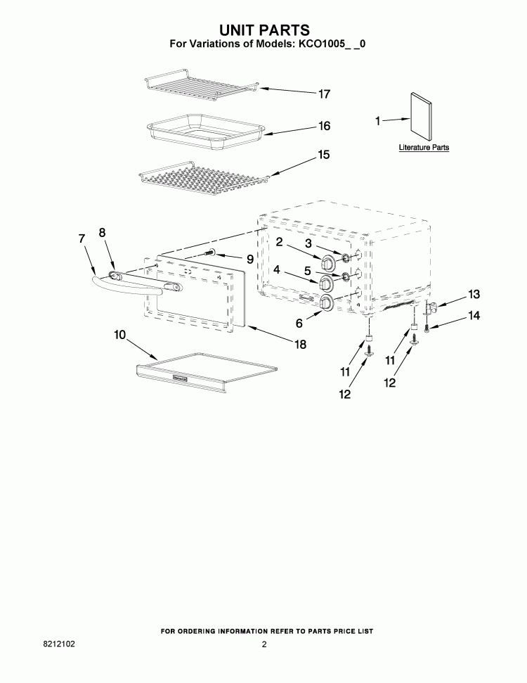 UNIT PARTS Diagram and Parts List for KCO1005OB0  KitchenAid Toaster Oven