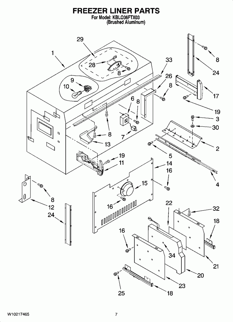 FREEZER LINER PARTS Diagram and Parts List for KBLO36FTX03  KitchenAid Refrigerator