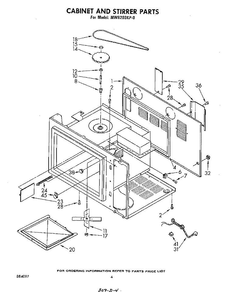 CABINET AND STIRRER Diagram and Parts List for MW8200XP0  Whirlpool Microwave