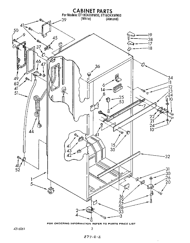 CABINET Diagram and Parts List for ET18OKXWW00  Whirlpool Refrigerator