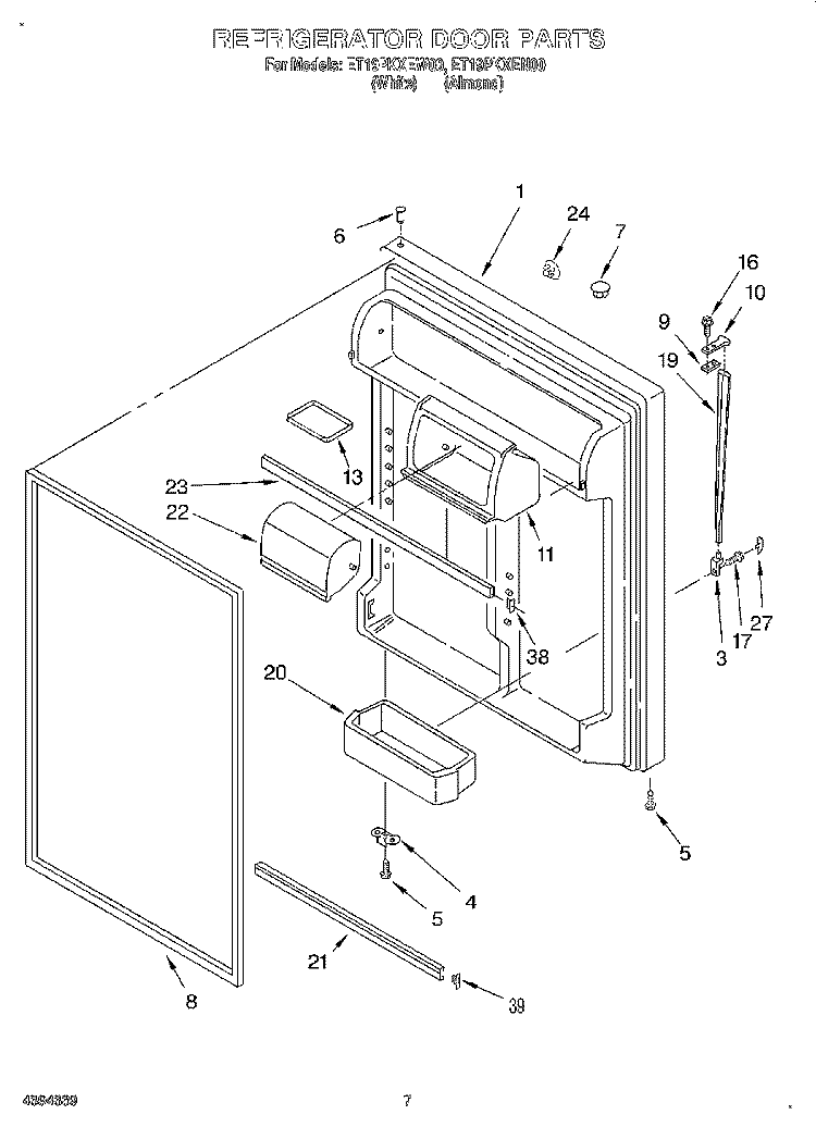 REFRIGERATOR DOOR Diagram and Parts List for ET19PKXEN00  Whirlpool Refrigerator
