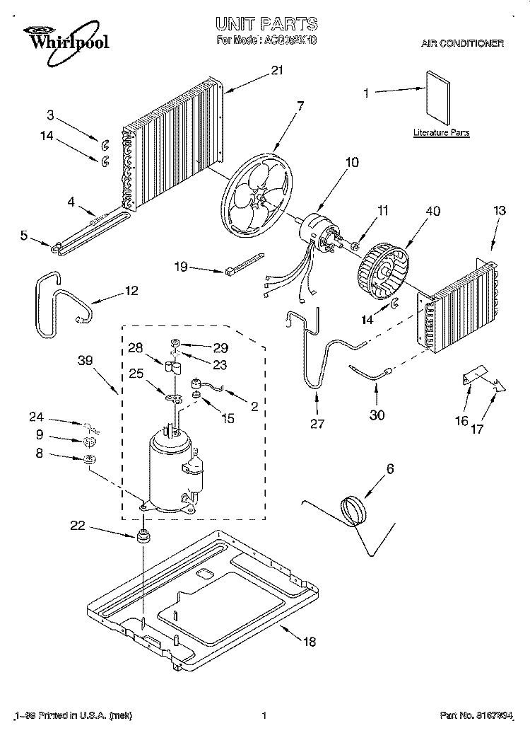 UNIT, LITERATURE Diagram and Parts List for ACQ052XH0  Whirlpool Air Conditioner