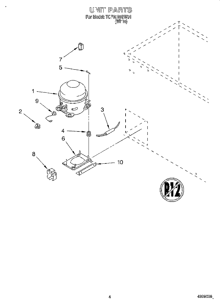 SECTION Diagram and Parts List for TCF1010GW01  Whirlpool Freezer