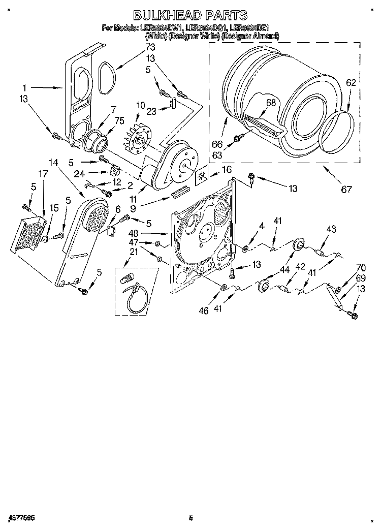 SECTION Diagram and Parts List for LER5624DZ1  Whirlpool Dryer
