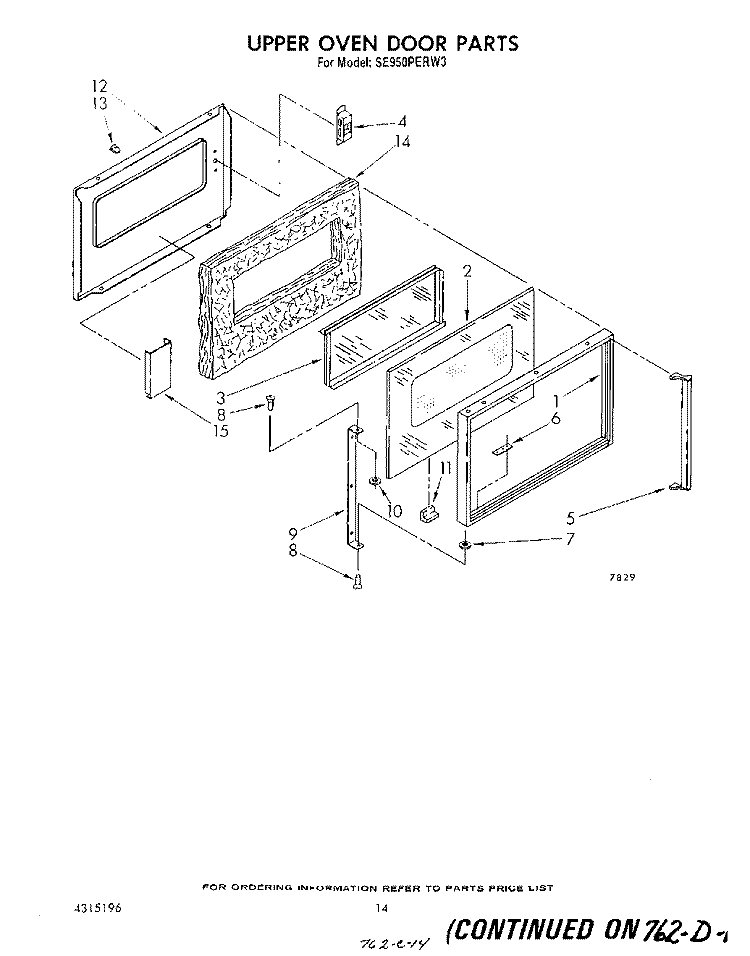 UPPER OVEN DOOR Diagram and Parts List for SE950PERW3  Whirlpool Range