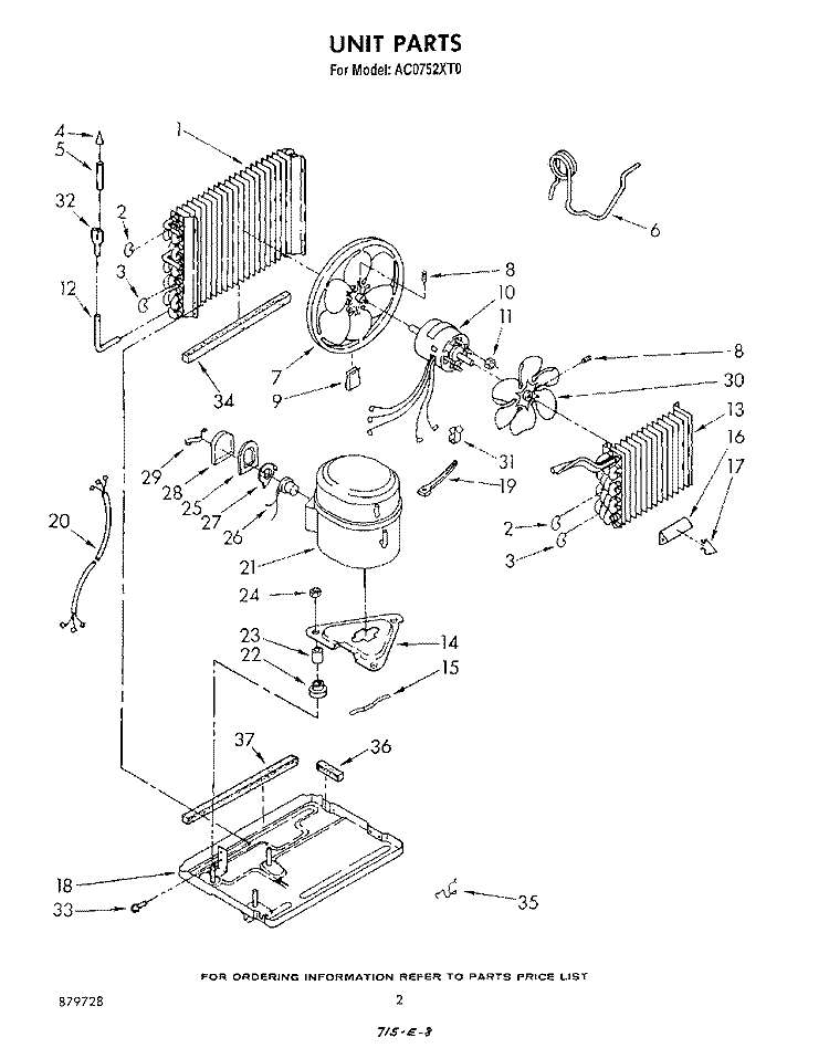UNIT Diagram and Parts List for AC0752XT0  Whirlpool Air Conditioner