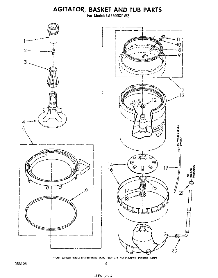 AGITATOR, BASKET AND TUB Diagram and Parts List for LA6500XPW2  Whirlpool Washer
