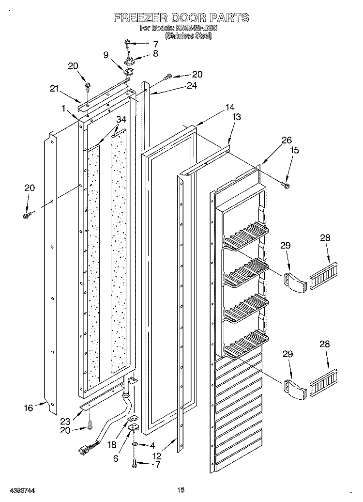 FREEZER DOOR Diagram and Parts List for KSSS48FJX00  KitchenAid Refrigerator