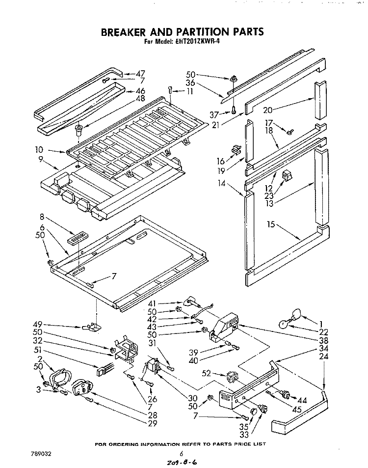 BREAKER AND PARTITION , LIT/OPTIONAL Diagram and Parts List for EHT201ZKWR4  Whirlpool Refrigerator