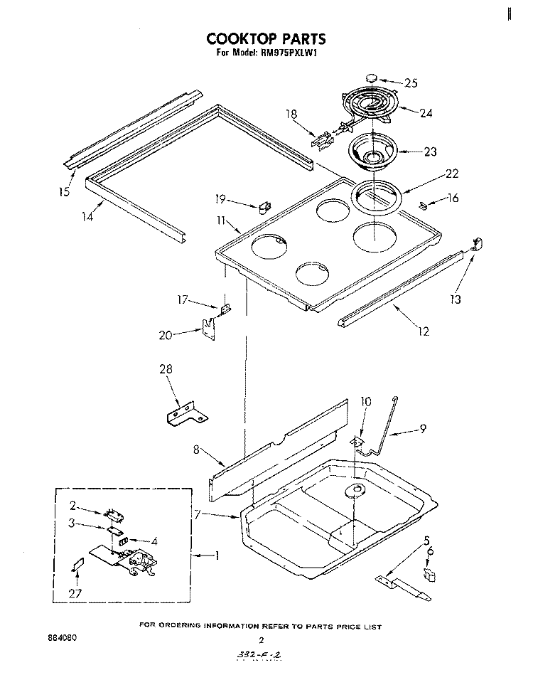 COOKTOP Diagram and Parts List for RM975PXLW1  Whirlpool Microwave Oven Combo