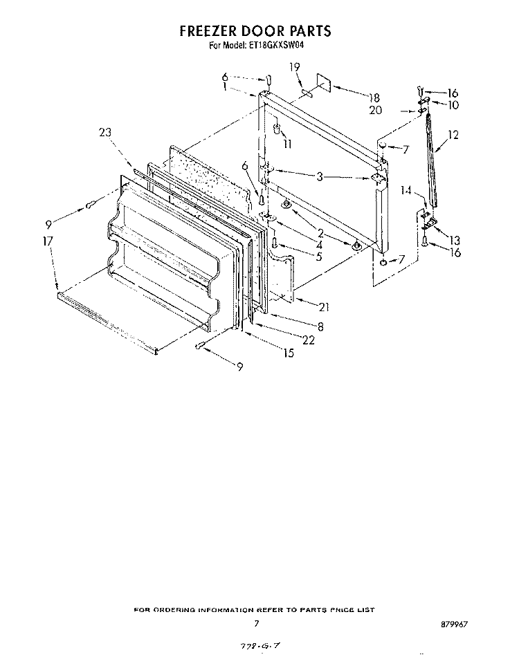 FREEZER DOOR Diagram and Parts List for ET18GKXSW04  Whirlpool Refrigerator