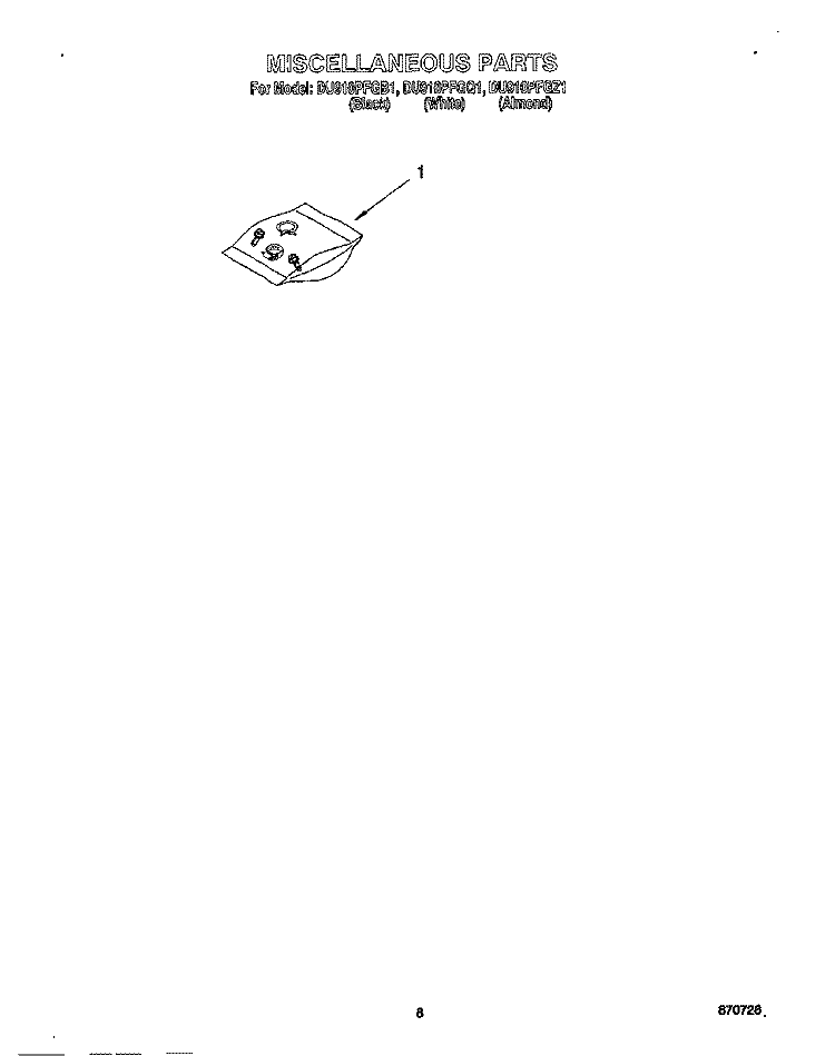 MISCELLANEOUS, LIT/OPTIONAL Diagram and Parts List for DU910PFGB1  Whirlpool Dishwasher
