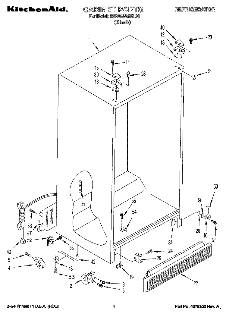 CABINET Diagram and Parts List for KSRB25QABL10  KitchenAid Refrigerator