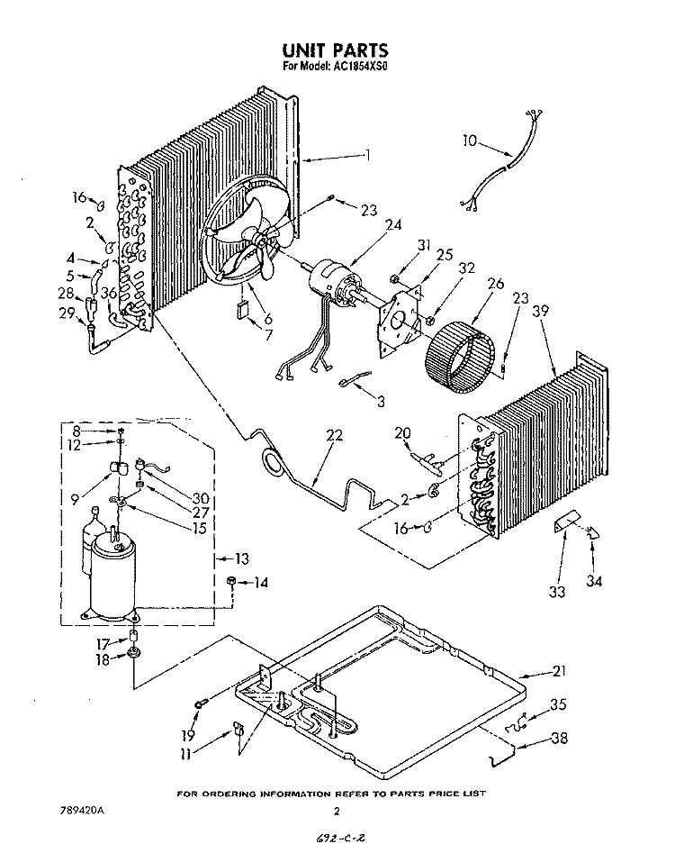 UNIT Diagram and Parts List for AC1854XS0  Whirlpool Air Conditioner