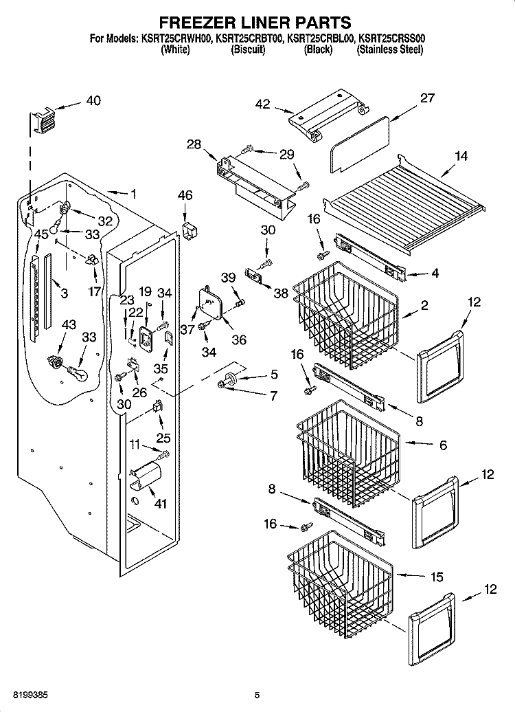 FREEZER LINER PARTS Diagram and Parts List for KSRT25CRBL00  KitchenAid Refrigerator