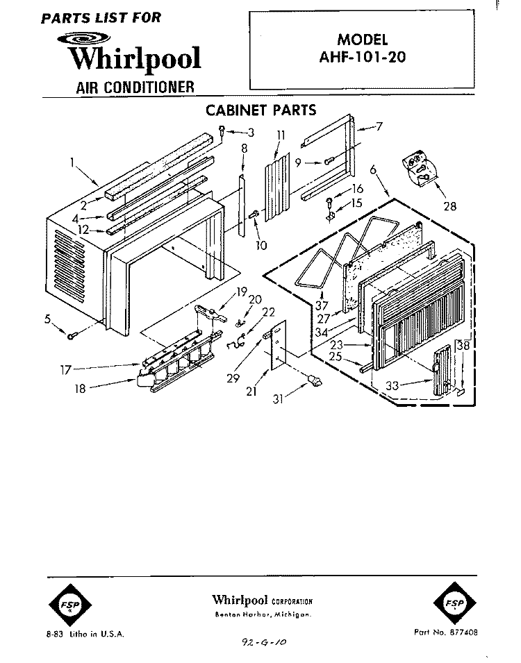 SECTION Diagram and Parts List for AHF10120  Whirlpool Air Conditioner