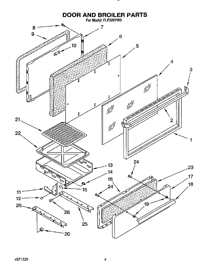 DOOR AND BROILER Diagram and Parts List for FLP320YW0  Roper Range