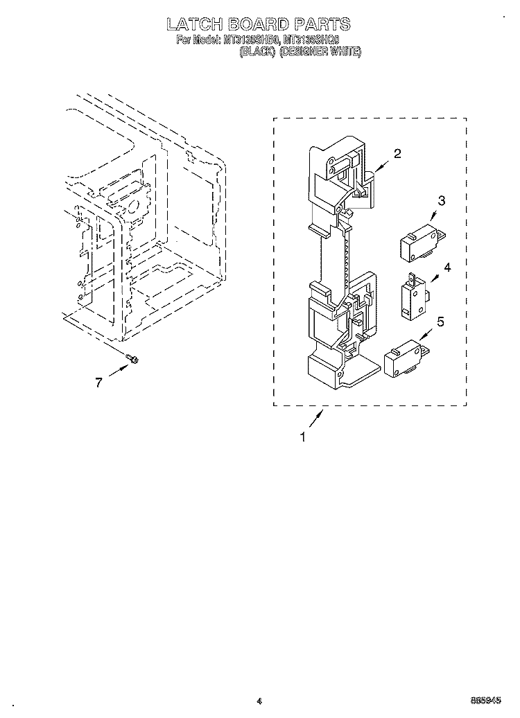 LATCH BOARD Diagram and Parts List for MT3135SHQ0  Whirlpool Microwave