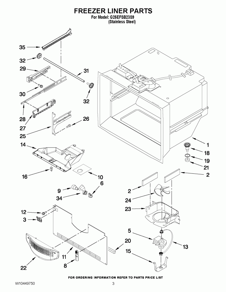 FREEZER LINER PARTS Diagram and Parts List for G25EFSB23S9  Whirlpool Refrigerator