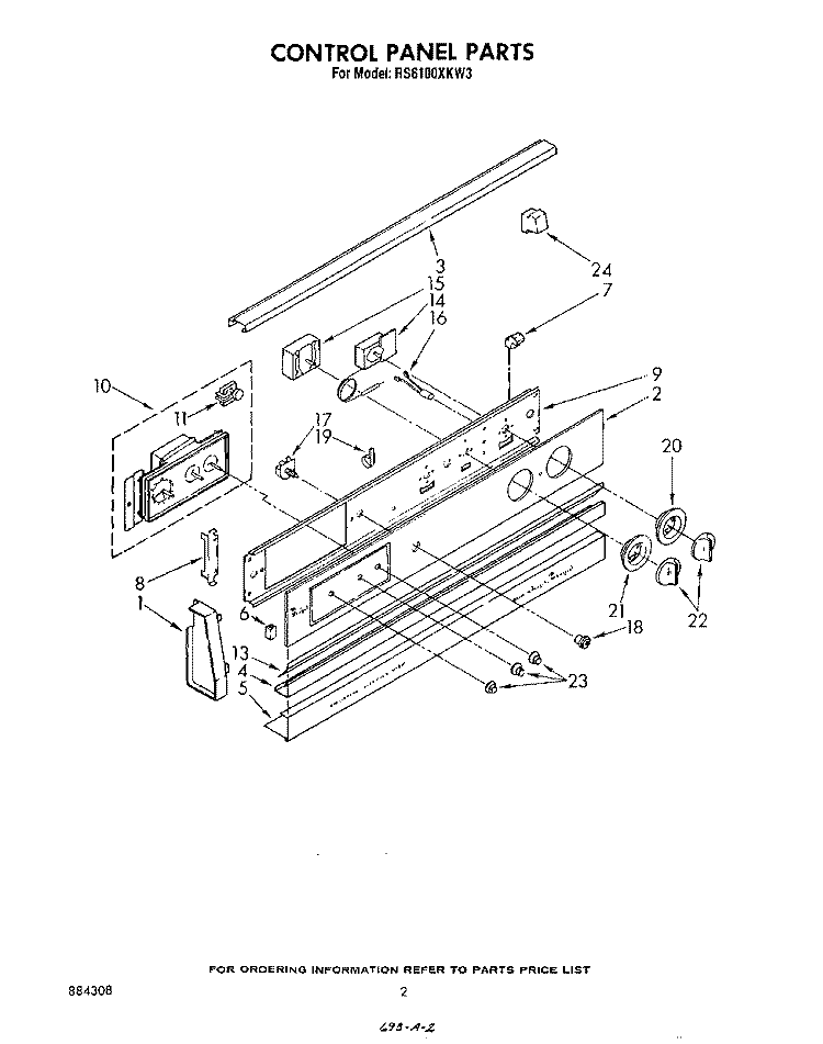 CONTROL PANEL Diagram and Parts List for RS6100XKW3  Whirlpool Range