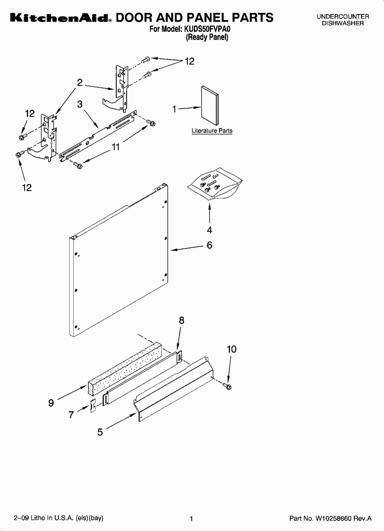 DOOR AND PANEL PARTS Diagram and Parts List for KUDS50FVPA0  KitchenAid Dishwasher