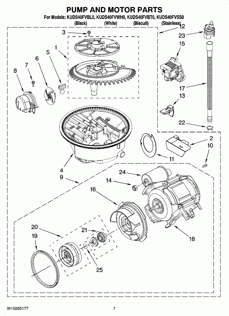 PUMP AND MOTOR PARTS Diagram and Parts List for KUDS40FVSS0  KitchenAid Dishwasher