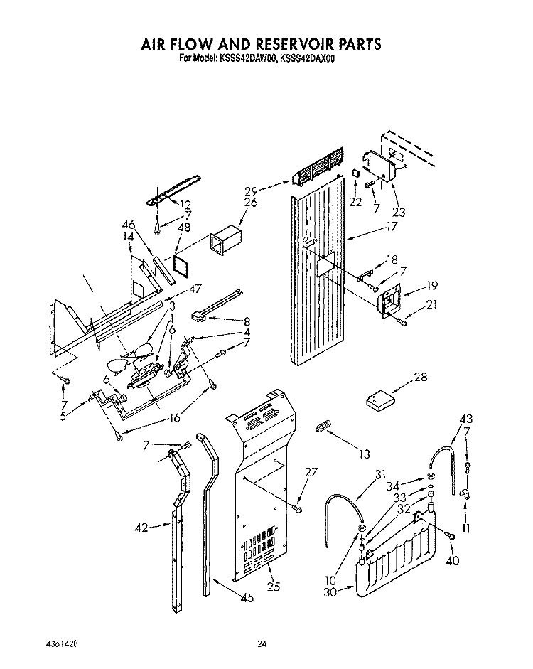 AIR FLOW AND RESERVOIR Diagram and Parts List for KSSS42DAW00  KitchenAid Refrigerator