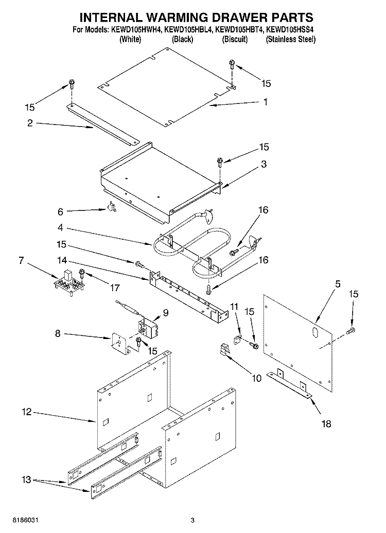 SECTION Diagram and Parts List for KEWD105HBL4  KitchenAid Warming Drawer