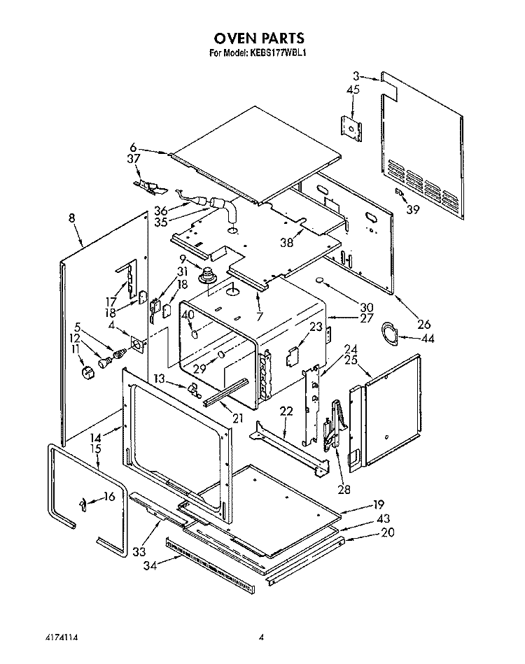 OVEN Diagram and Parts List for KEBS177WAL1  KitchenAid Wall Oven