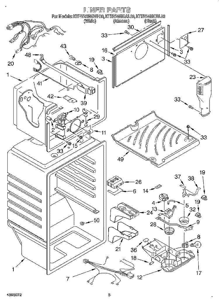 LINER Diagram and Parts List for KTRV20MGBL00  KitchenAid Refrigerator