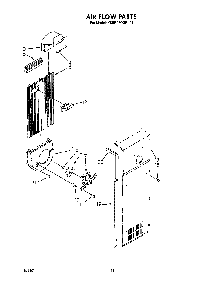 AIR FLOW Diagram and Parts List for KSRB27QXBL01  KitchenAid Refrigerator