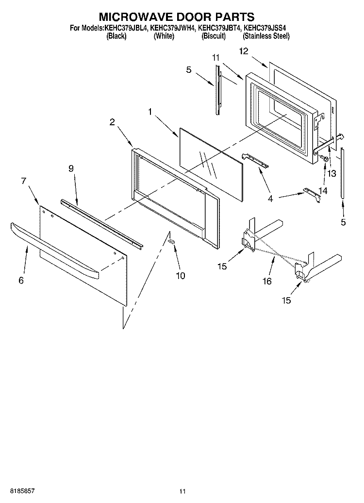 MICROWAVE DOOR Diagram and Parts List for KEHC379JBL4  KitchenAid Microwave Oven Combo