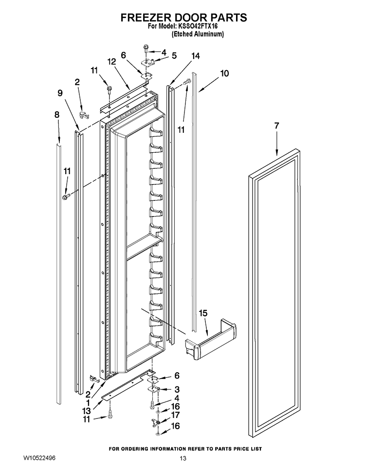 FREEZER DOOR PARTS Diagram and Parts List for KSSO42FTX16  KitchenAid Refrigerator