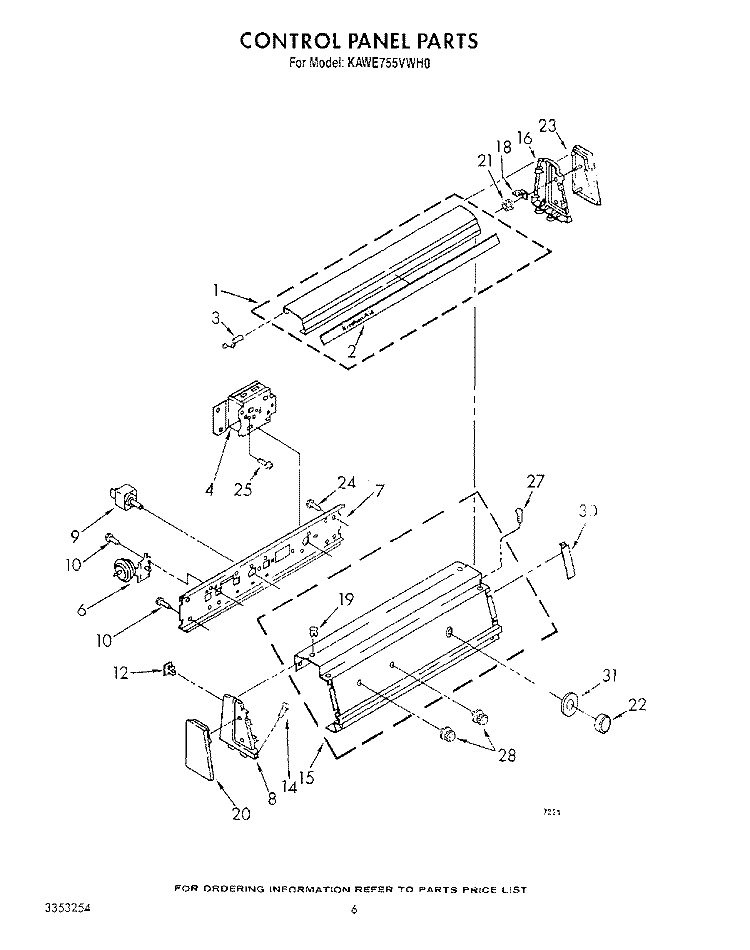 CONTROL PANEL Diagram and Parts List for KAWE755VWH0  KitchenAid Washer