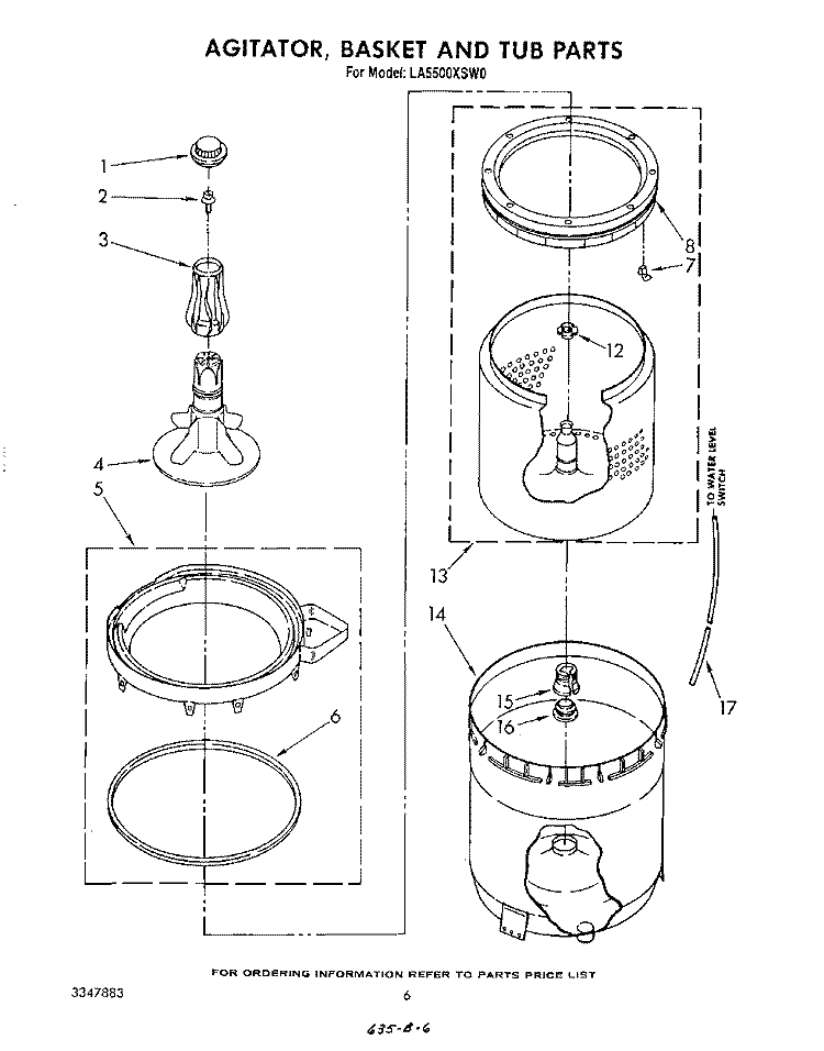 AGITATOR, BASKET AND TUB Diagram and Parts List for LA5500XSW0  Whirlpool Washer