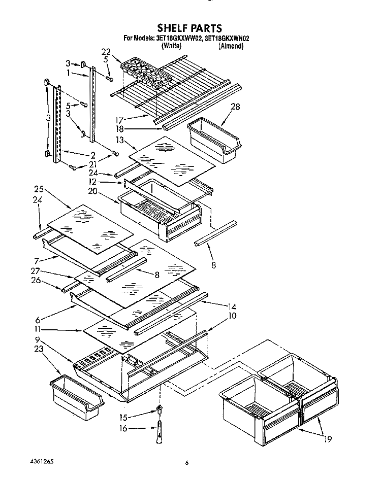 SHELF Diagram and Parts List for 3ET18GKXWG02  Whirlpool Refrigerator