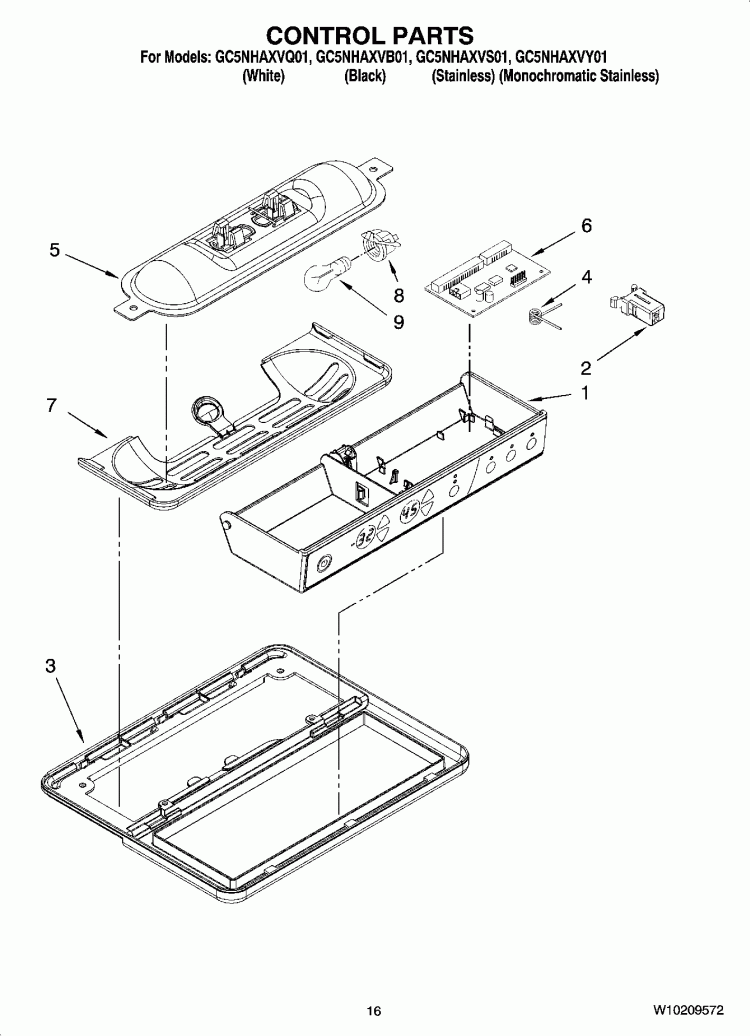 CONTROL PARTS Diagram and Parts List for GC5NHAXVB01  Whirlpool Refrigerator