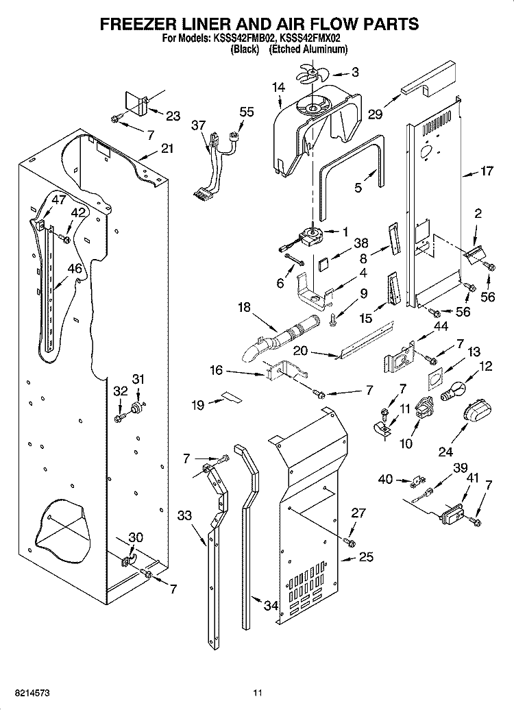 FREEZER LINER AND AIR FLOW PARTS Diagram and Parts List for KSSS42FMB02  KitchenAid Refrigerator